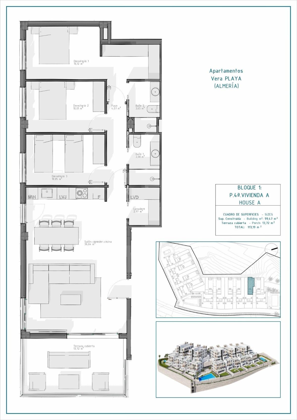 Квартира с 3 спальнями, 99м² в Вера, Испания [ID: 0137-N8920]