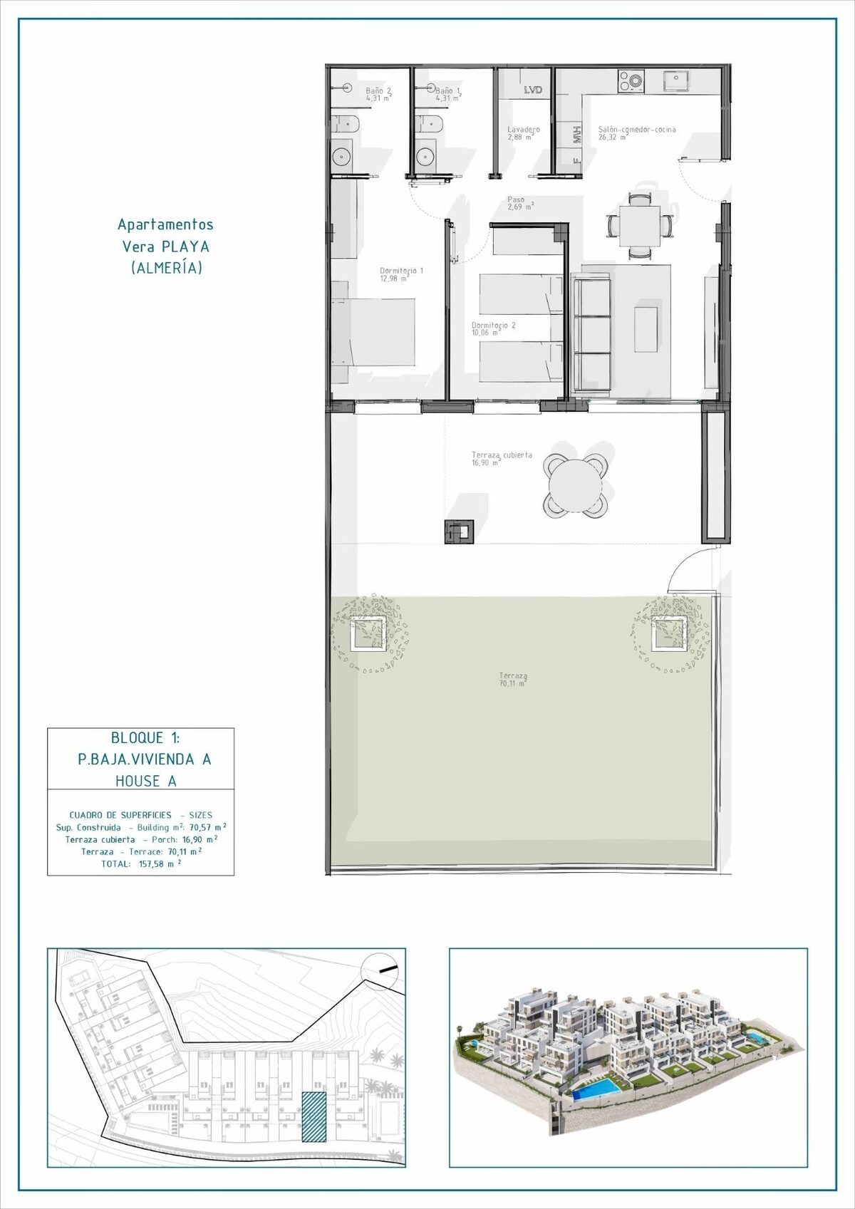 Квартира с 2 спальнями, 70м² в Вера, Испания [ID: 0137-N8917]