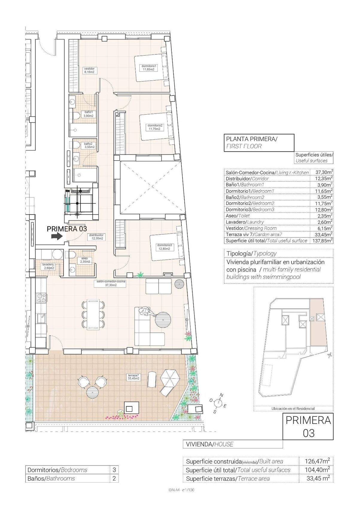 Apartament z 3 sypialniami, 126m² w Hondón de las Nieves, Hiszpania [ID: 0137-N8776]