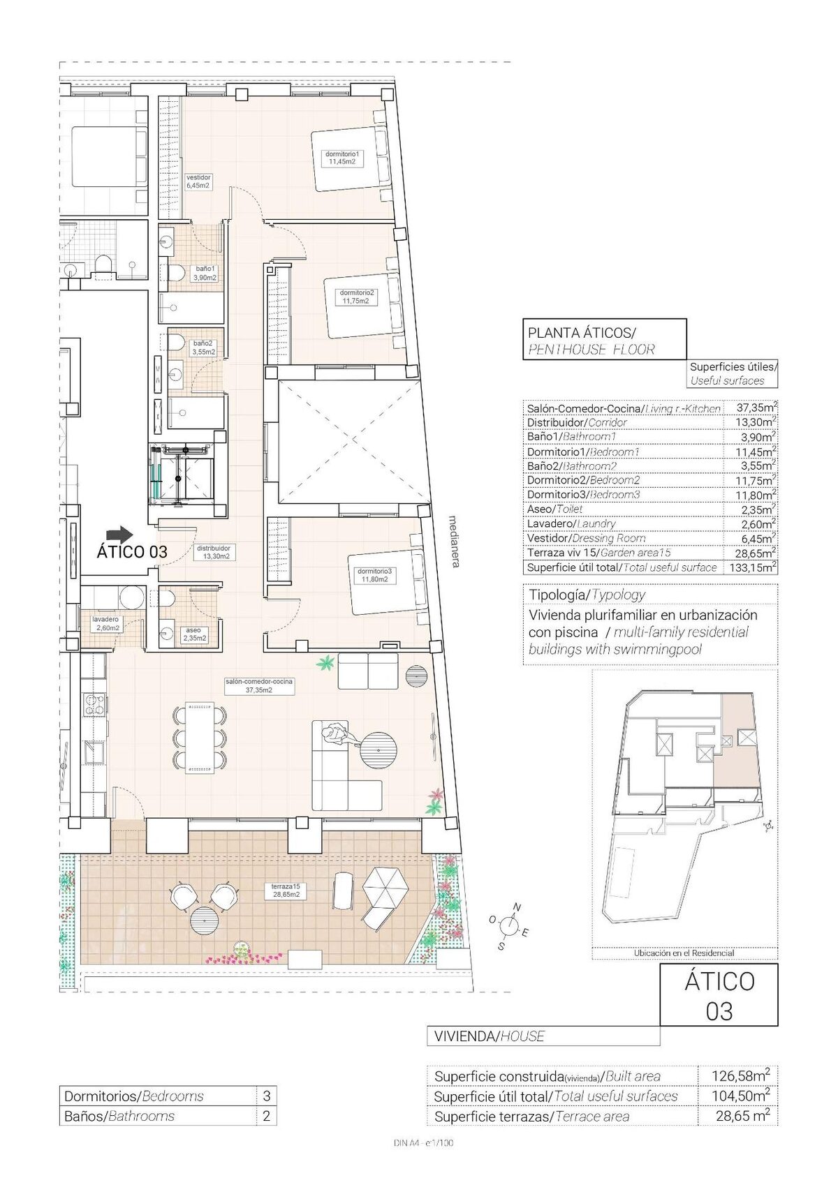 Penthouse z 3 sypialniami, 126m² w Hondón de las Nieves, Hiszpania [ID: 0137-N8778]