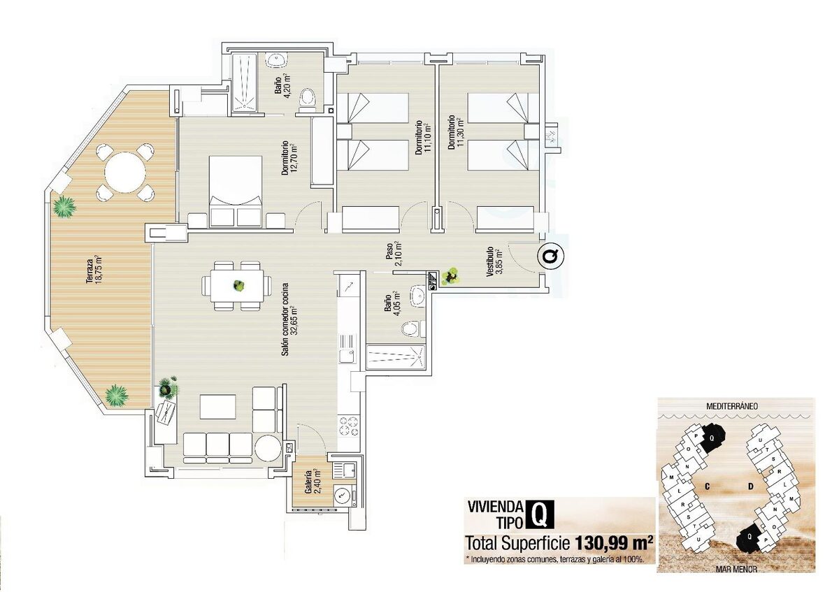 Квартира з 3 спальнями, 130м² в Ла-Манга-дель-Мар-Менор, Іспанія [ID: 0137-N8370]