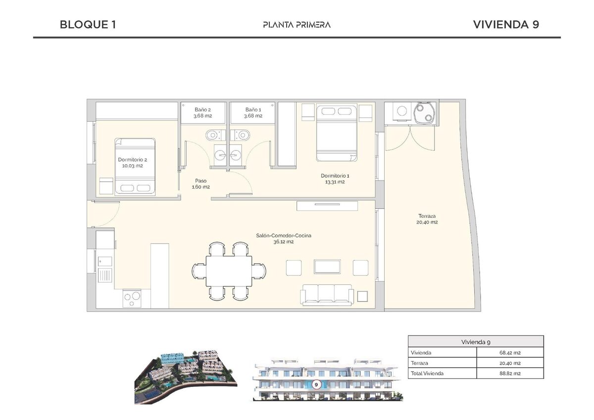 Квартира з 2 спальнями, 68м² в Фінестрат, Іспанія [ID: 0137-N8214]