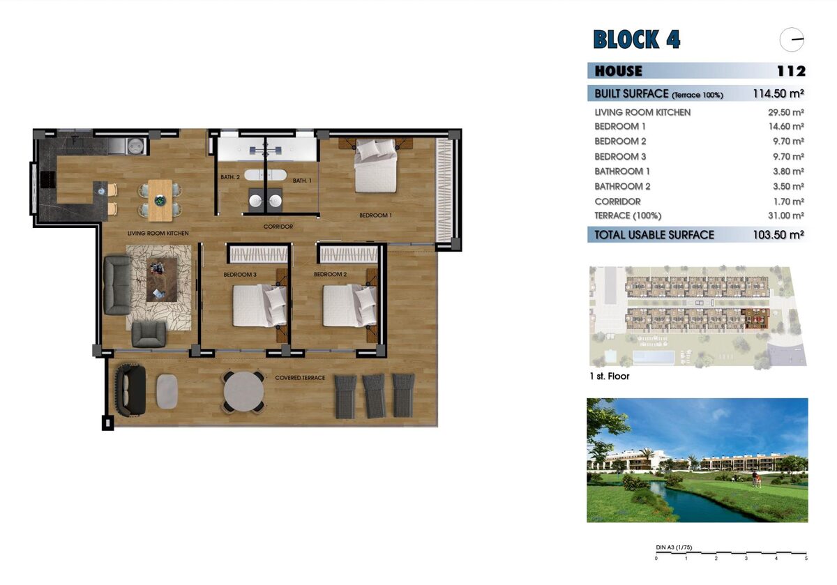 Квартира с 3 спальнями, 105м² в Лос-Алькасарес, Испания [ID: 0137-N8129]