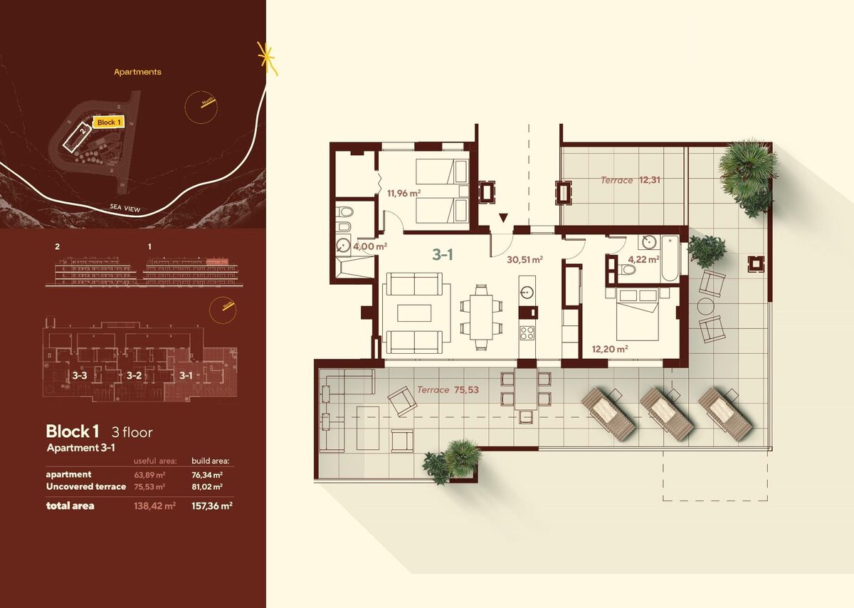 Penthouse z 2 sypialniami, 76m² w Mijas, Hiszpania [ID: 0137-N7936]