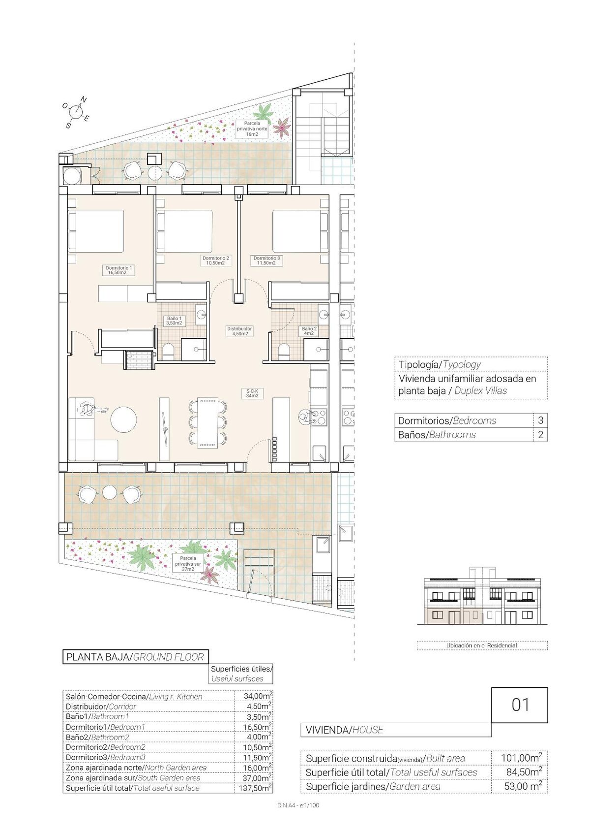 Bungalow z 3 sypialniami, 101m² w Hondón de las Nieves, Hiszpania [ID: 0137-N7358]
