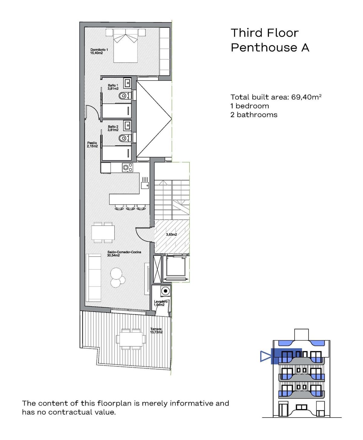 Пентхаус с 1 спальней, 69м² в Торревьеха, Испания [ID: 0137-N9182]