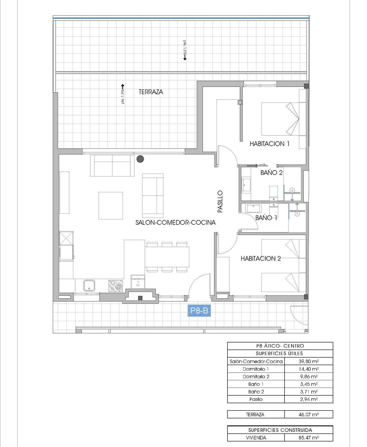 Пентхаус з 2 спальнями, 85м² в Вільяхойоса, Іспанія [ID: 0137-N9205]