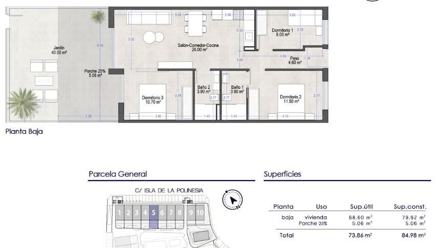 Apartament z 3 sypialniami, 79m² w Сан-Хав'єр, Hiszpania [ID: 0137-N9206]
