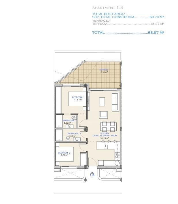 Квартира з 2 спальнями, 68м² в Лос-Алькасарес, Іспанія [ID: 0137-N9188]