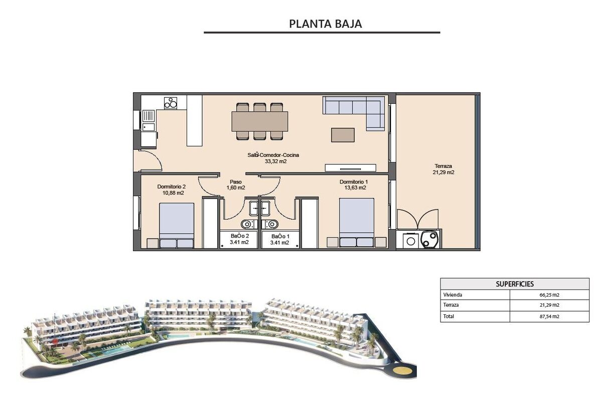 Квартира с 2 спальнями, 66м² в Финестрат, Испания [ID: 0137-N9066]