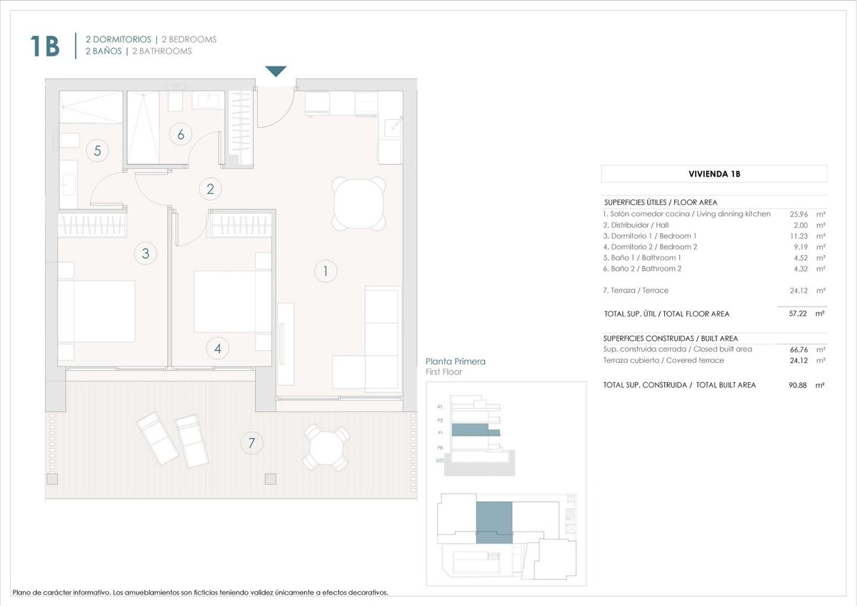 Apartament z 2 sypialniami, 66m² w Benijófar, Hiszpania [ID: 0137-N9416]