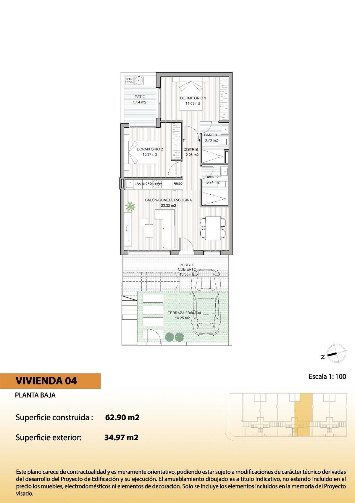 Bungalow z 2 sypialniami, 70m² w San Pedro del Pinatar, Hiszpania [ID: 0137-N9702]