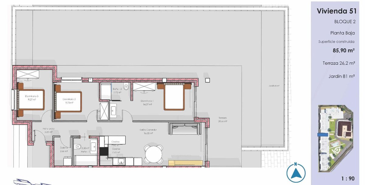 Apartament z 3 sypialniami, 82m² w Guardamar del Segura, Hiszpania [ID: 0137-N9730]