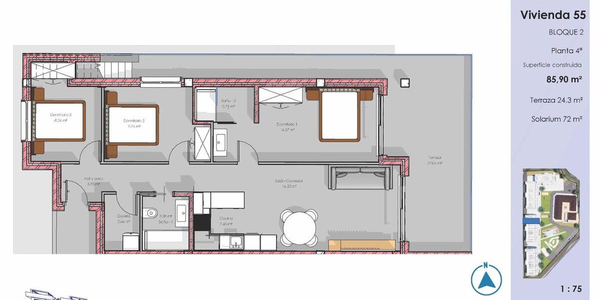 Penthouse z 3 sypialniami, 82m² w Guardamar del Segura, Hiszpania [ID: 0137-N9734]