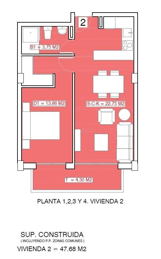 Квартира з 1 спальнею, 47м² в Торрев'єха, Іспанія [ID: 0137-N9853]