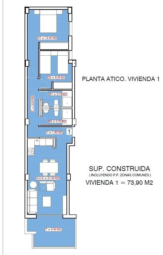 Пентхаус с 2 спальнями, 73м² в Торревьеха, Испания [ID: 0137-N9855]
