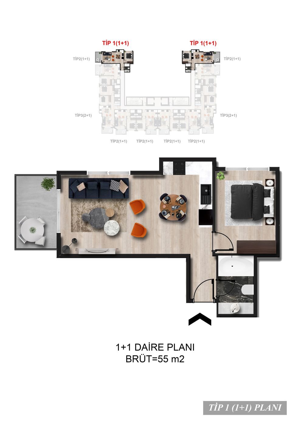 Квартира з 1 спальнею, 44м² в Аланія, Туреччина [ID: 0301-104949]