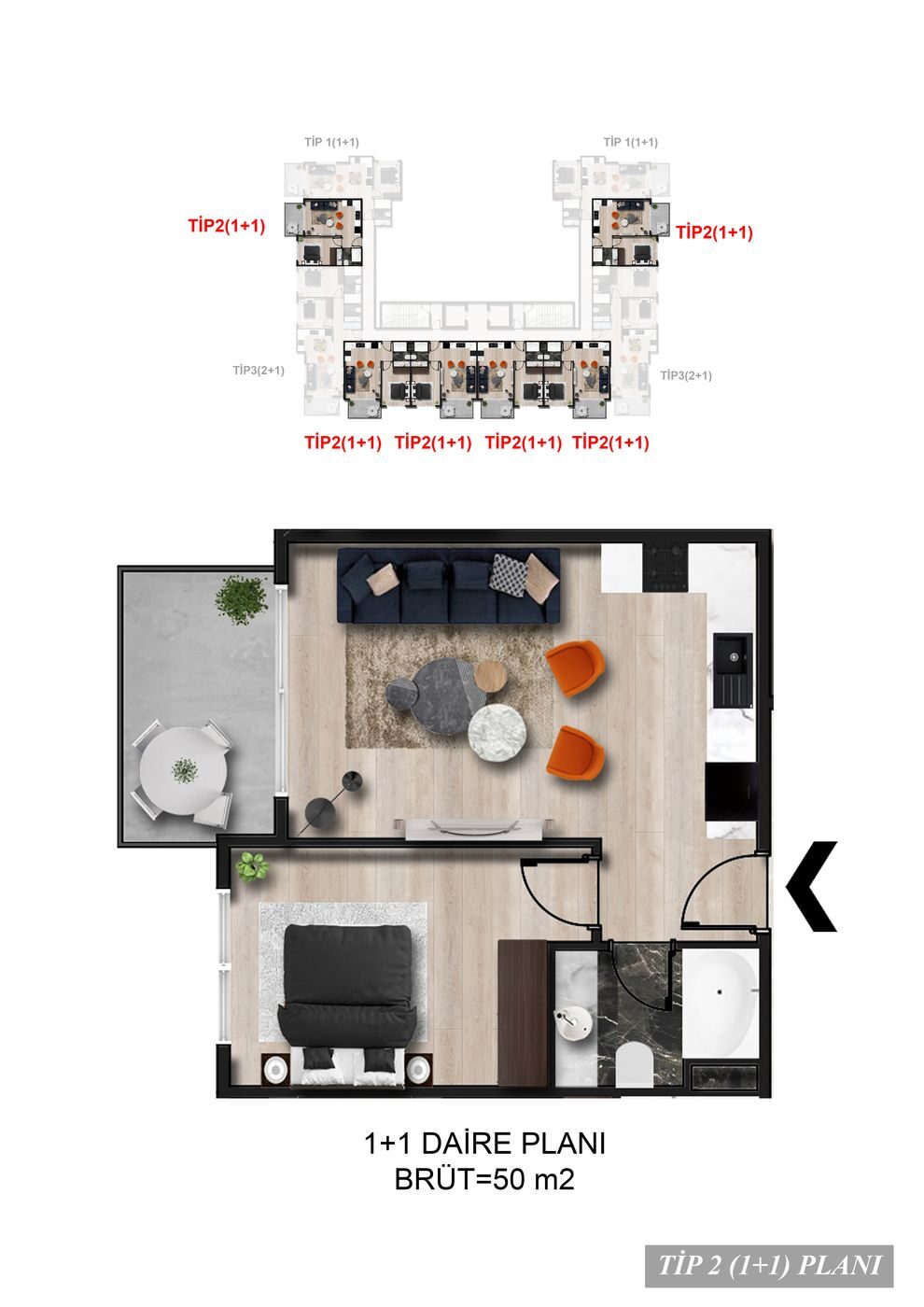 Квартира з 1 спальнею, 44м² в Аланія, Туреччина [ID: 0301-104949]