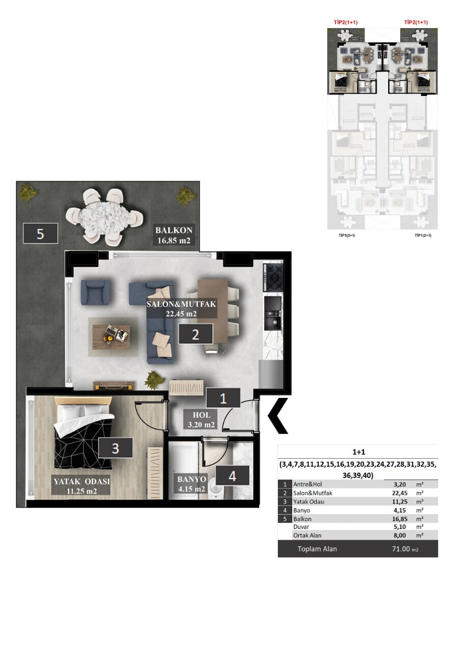 Квартира с 1 спальней, 70м² в Алания, Турция [ID: 0301-105087]