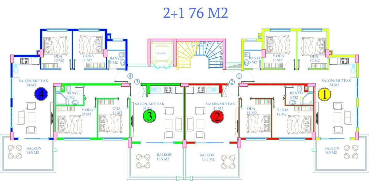Квартира с 1 спальней, 76м² в Алания, Турция [ID: 0301-105123]
