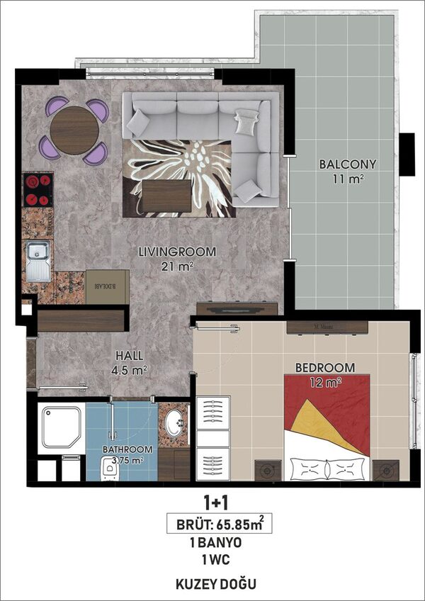 Квартира в Алания, Турция, 65м²