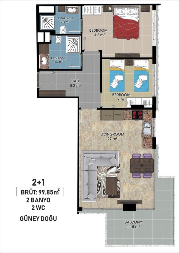 Квартира в Алания, Турция, 65м² - изображение 3