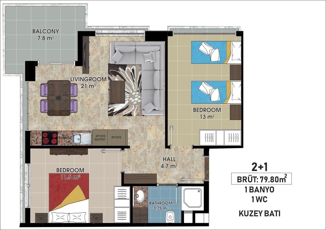 Квартира с 1 спальней, 65м² в Алания, Турция [ID: 0301-105302]