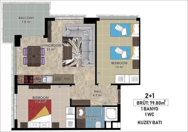 Квартира в Алания, Турция, 65м² - изображение 2