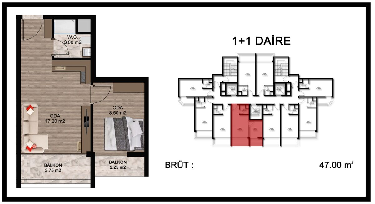 Студії з 1 спальнею, 32м² в Мерсін, Туреччина [ID: TM03-024]