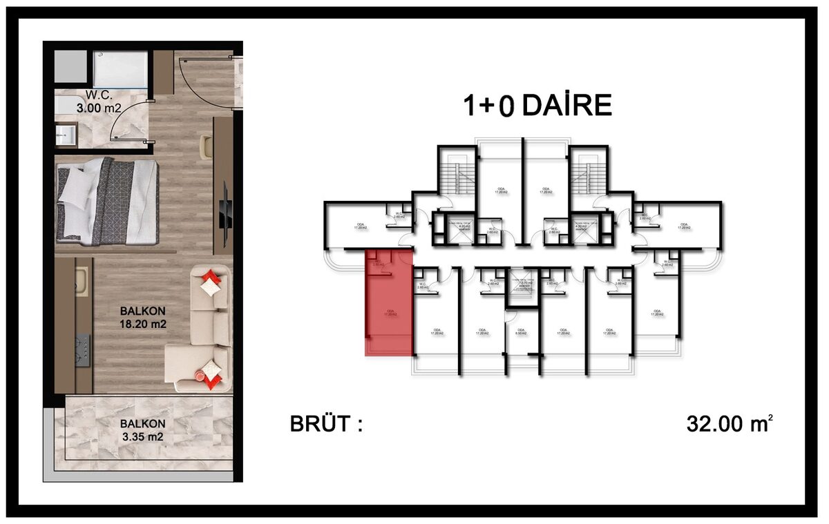 Студії з 1 спальнею, 32м² в Мерсін, Туреччина [ID: TM03-024]